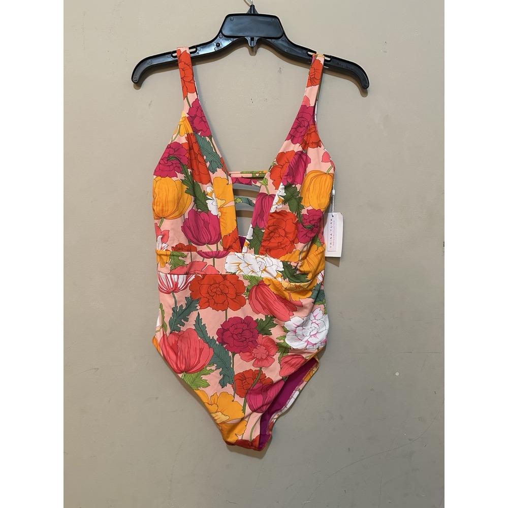 NWT Trina Turk Sunny Bloom Plunge One Piece Swimsuit Floral Size 14